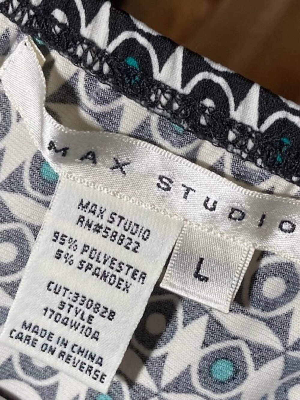 Max Studio Tiered Geometric Print Midi Peasant Skirt & Top Large Teal/Black Boho - Picture 7 of 7